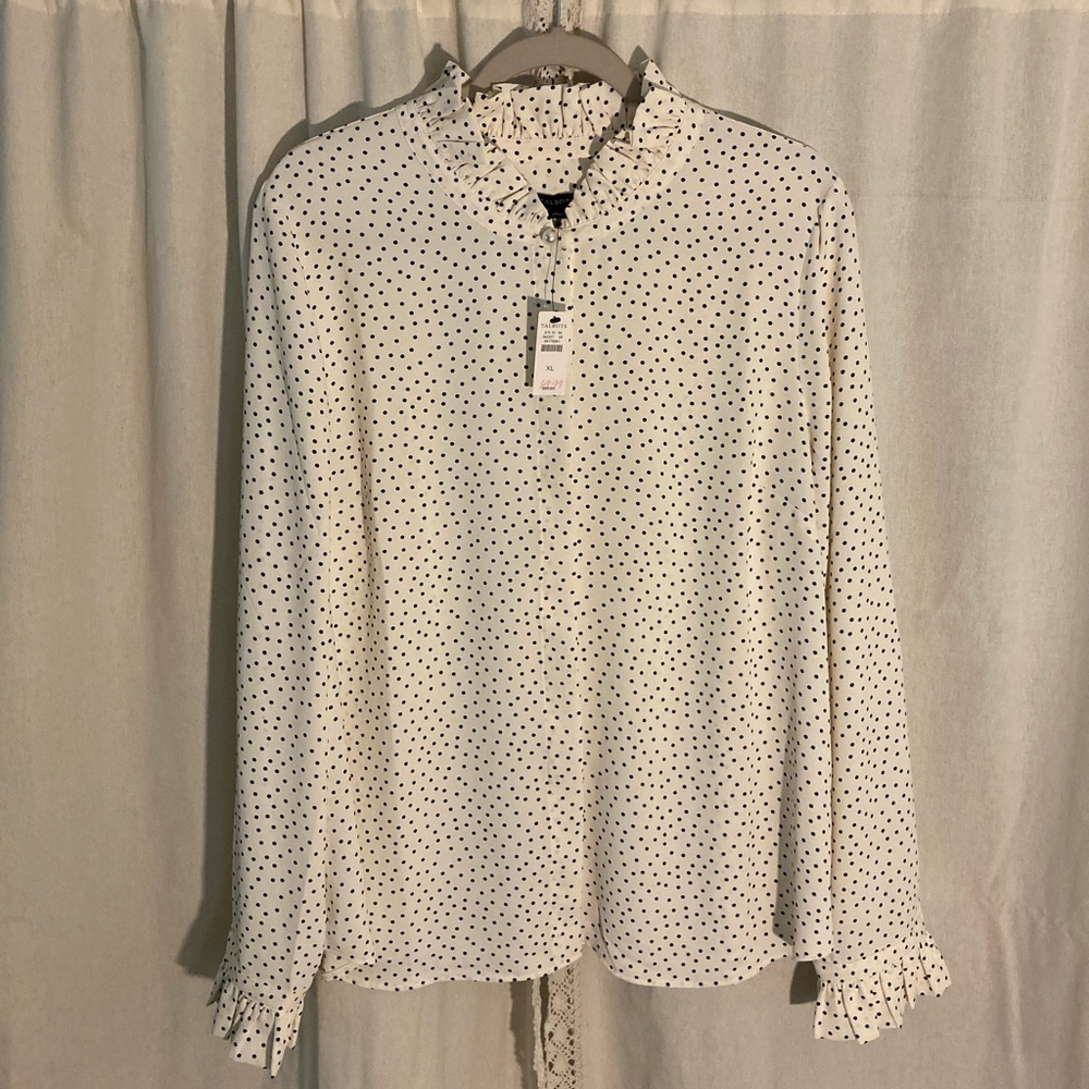 Brand new Talbots long sleeved top with ruffled collar and ruffled cuffs